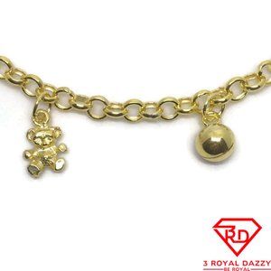 Teddy bear & bell charm 7 inch Bracelet 999 gold
